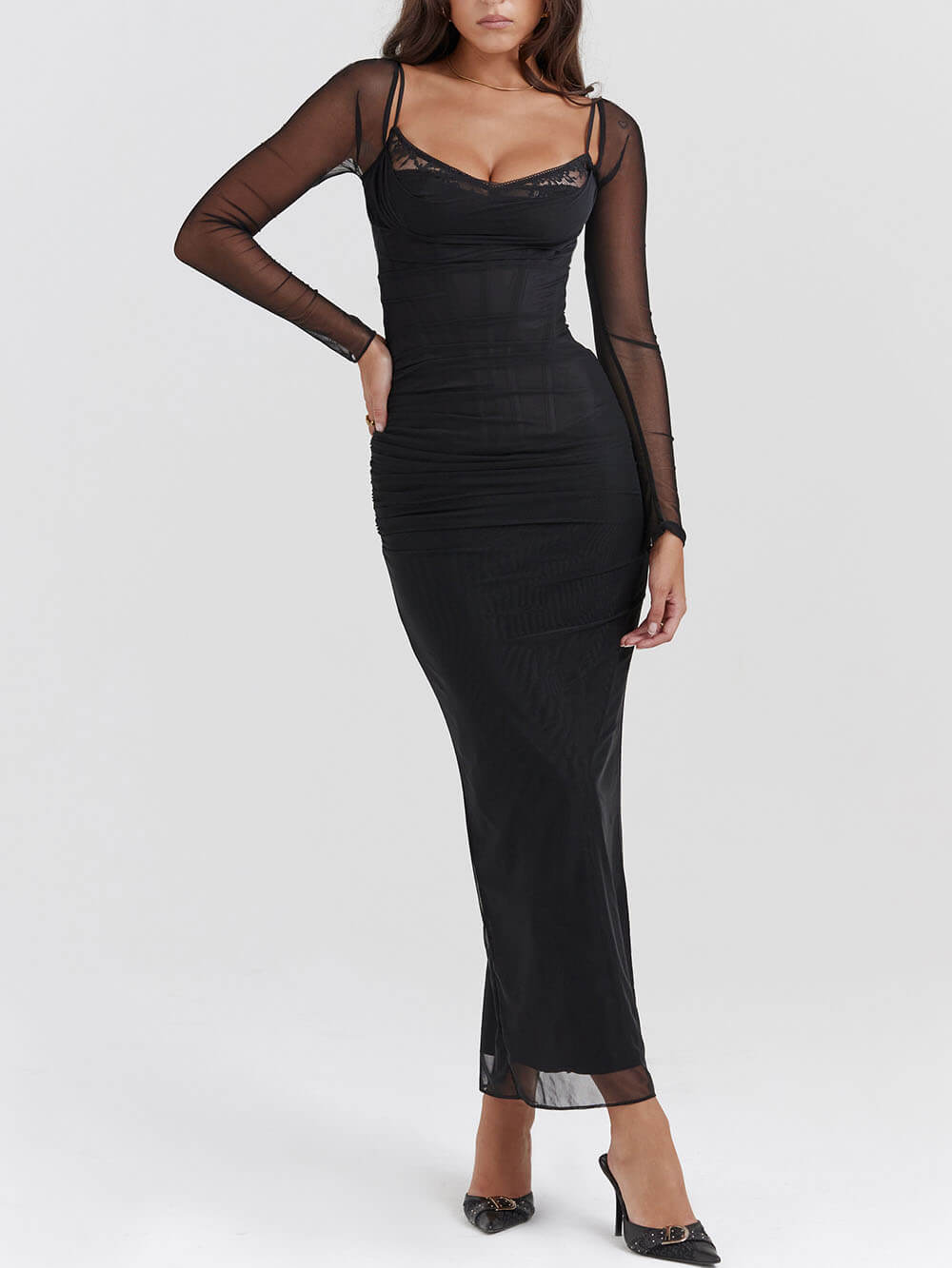 Black Backless Bodycon Suspender Maxi Dress Newgew Dresses