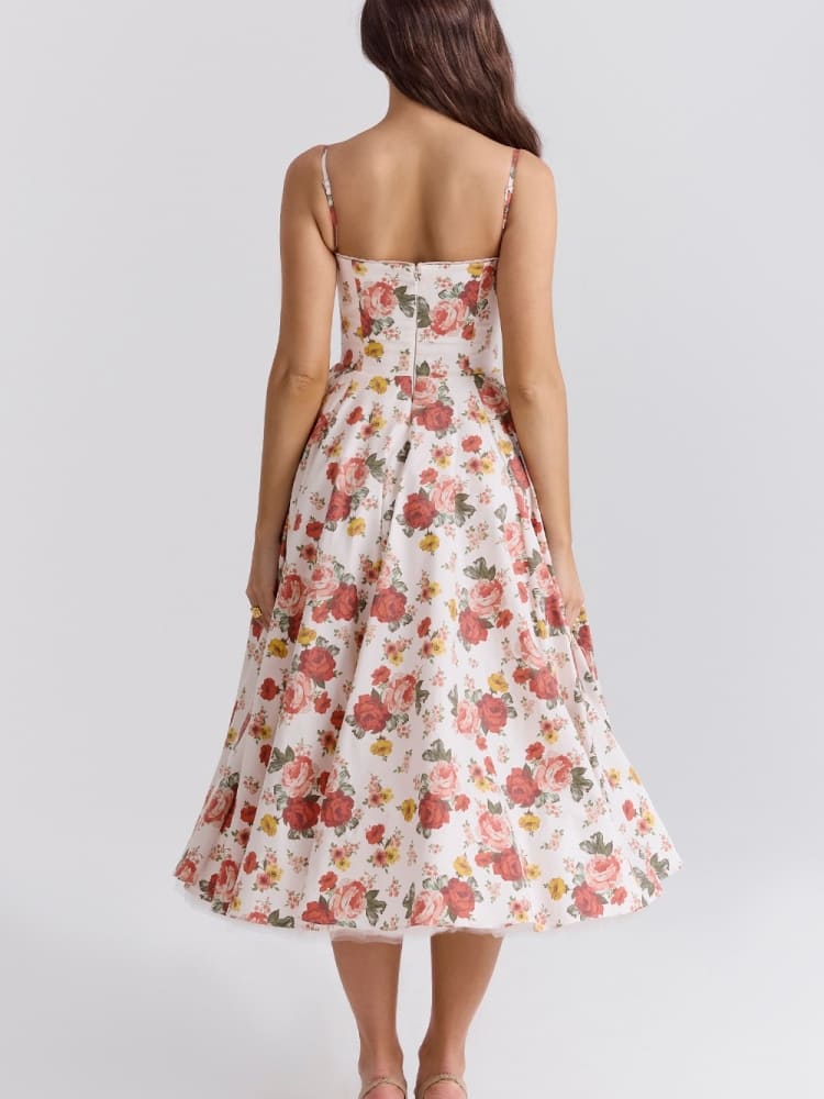 Italian Rose Print Tulle Midi Dress Newgew Dresses