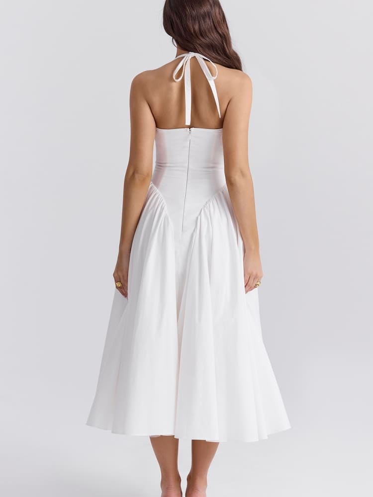 White Cotton Halter Midi Sundress Newgew Dresses