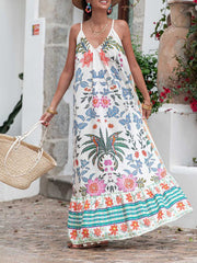 Vacation Beach V-Neck Floral Print Maxi Dress Newgew Dresses