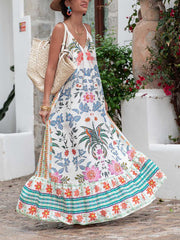 Vacation Beach V-Neck Floral Print Maxi Dress Newgew Dresses