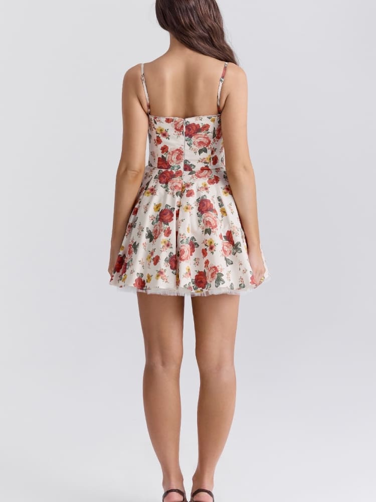 Italian Rose Print Tulle Mini Dress Newgew Dresses