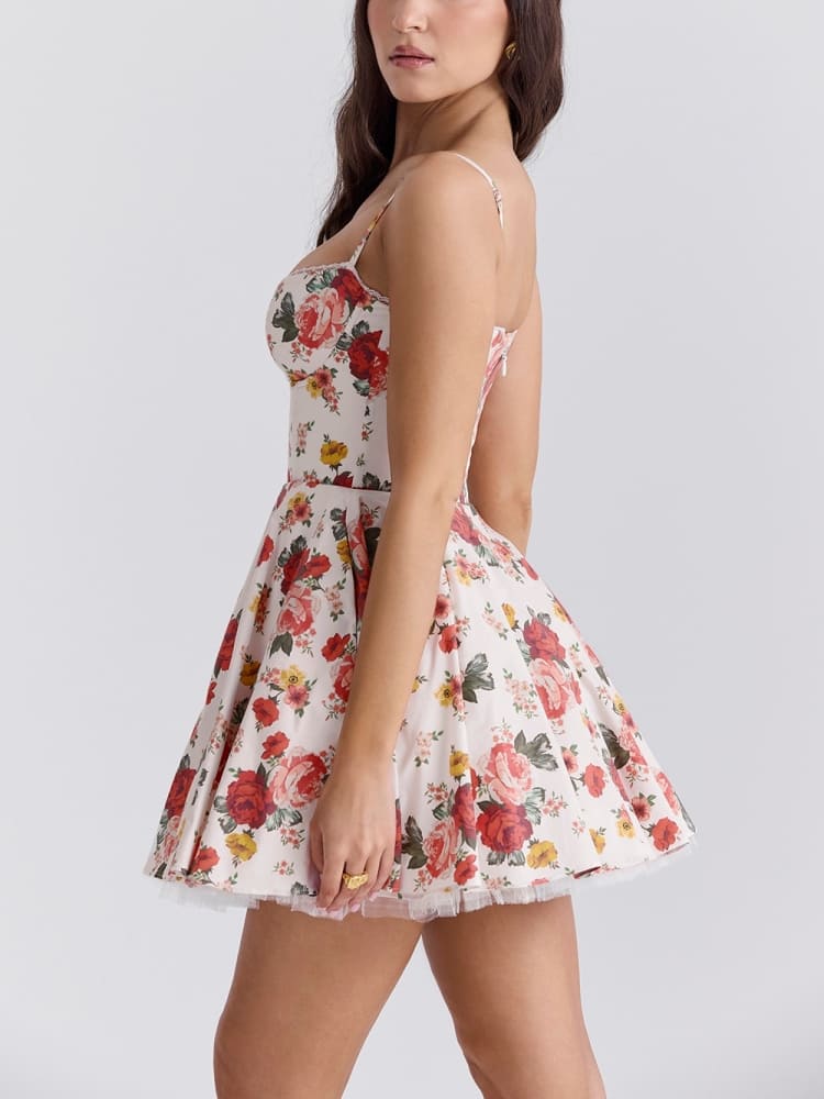 Italian Rose Print Tulle Mini Dress Newgew Dresses