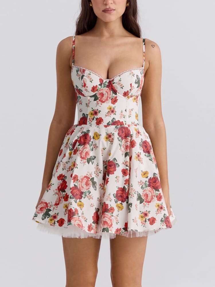 Italian Rose Print Tulle Mini Dress Newgew Dresses
