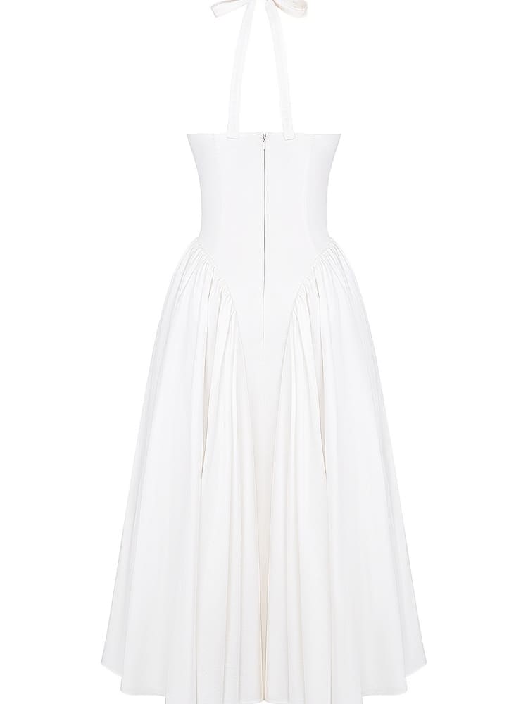 White Cotton Halter Midi Sundress Newgew Dresses