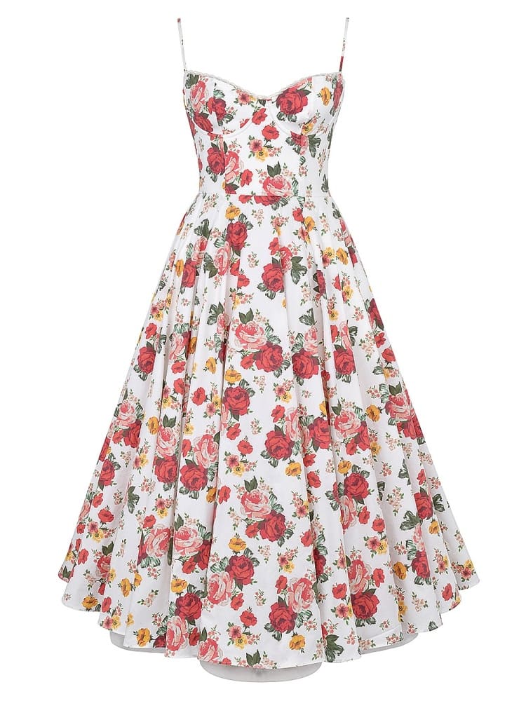Italian Rose Print Tulle Midi Dress Newgew Dresses