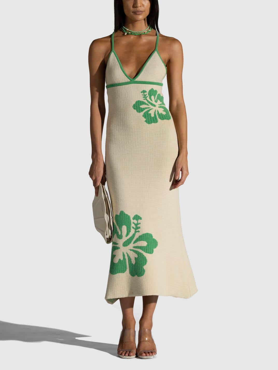 Knitted Suspender Halterneck V-Neck Backless Midi Dress Newgew Dresses