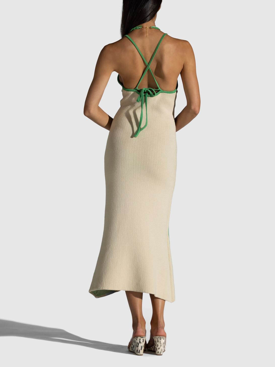 Knitted Suspender Halterneck V-Neck Backless Midi Dress Newgew Dresses