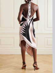 Open Back Abstract Print Midi Dress Newgew Dresses