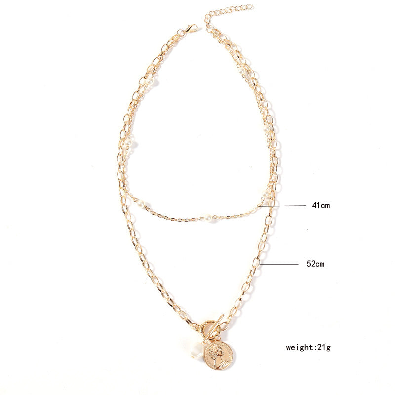 Pearl Coin Penadant Chain Necklace Newgew