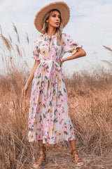 Tie Detail Floral Boho Dress Newgew