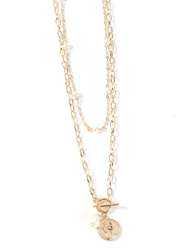 Pearl Coin Penadant Chain Necklace Newgew