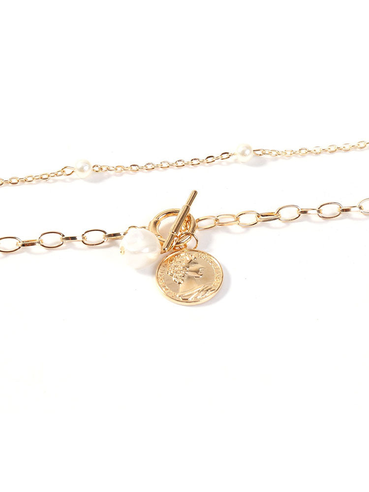 Pearl Coin Penadant Chain Necklace Newgew