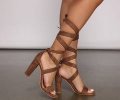 Lace-Up Glam Faux Suede Block Heels Newgew