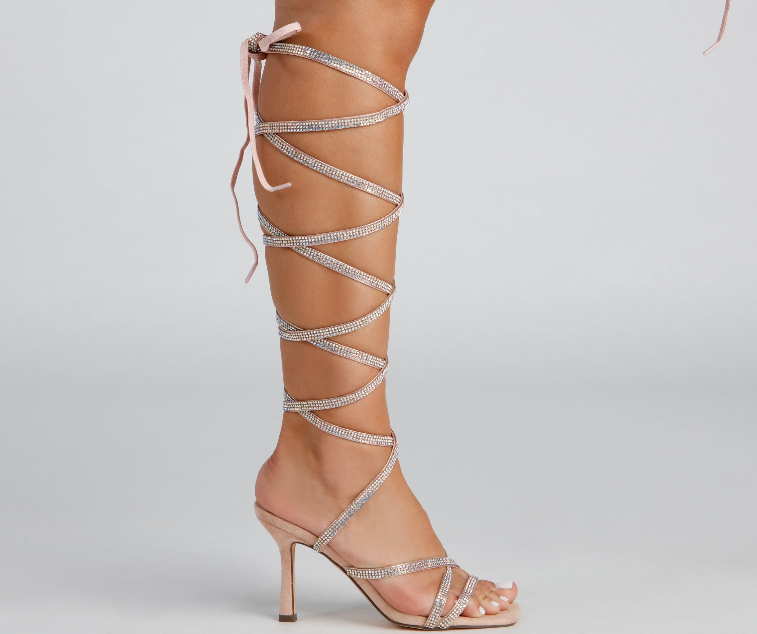 All About Glam Rhinestone Lace-Up Stiletto Heels Newgew