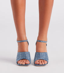 Trendy Diva Rhinestone Denim Block Heels Newgew