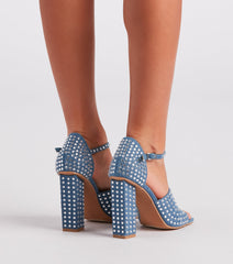 Trendy Diva Rhinestone Denim Block Heels Newgew