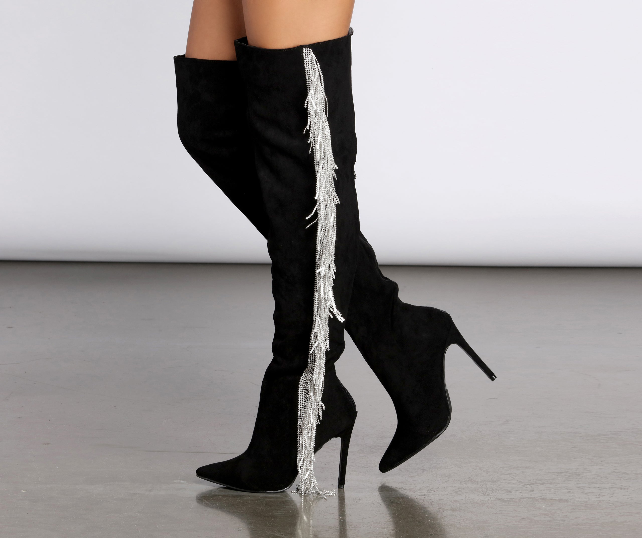 Living In The Limelight Fringe Thigh High Boots Newgew