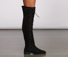 Faux Suede Lace-Up Over-The-Knee Boots Newgew