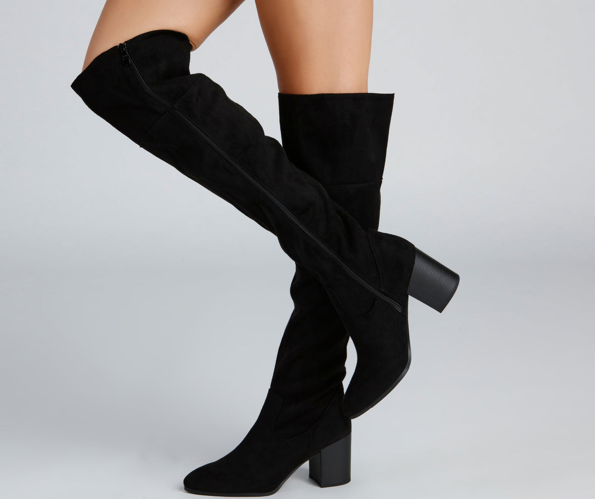 High Fashion Faux Suede Stacked Heel Boots Newgew