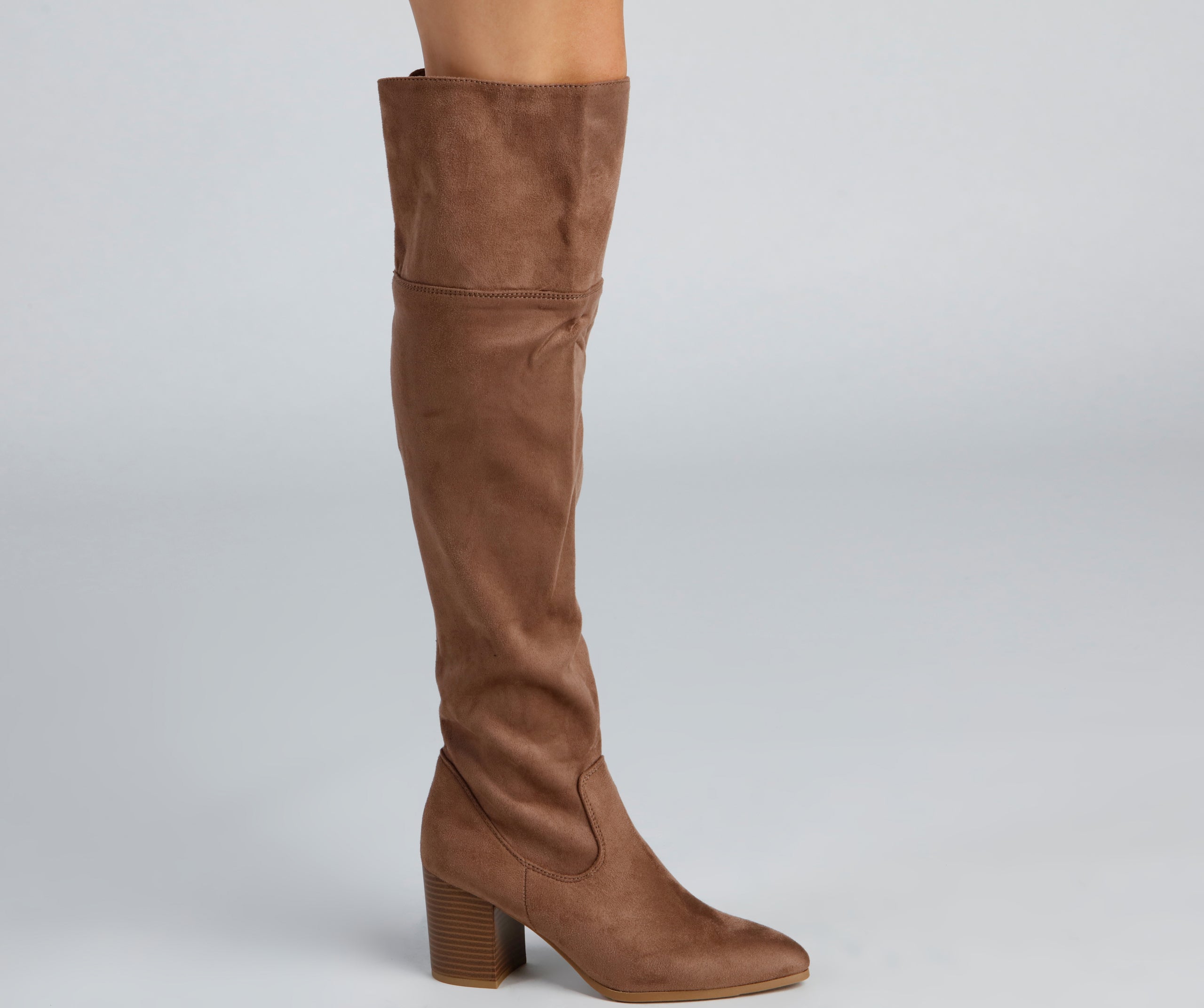 High Fashion Faux Suede Stacked Heel Boots Newgew