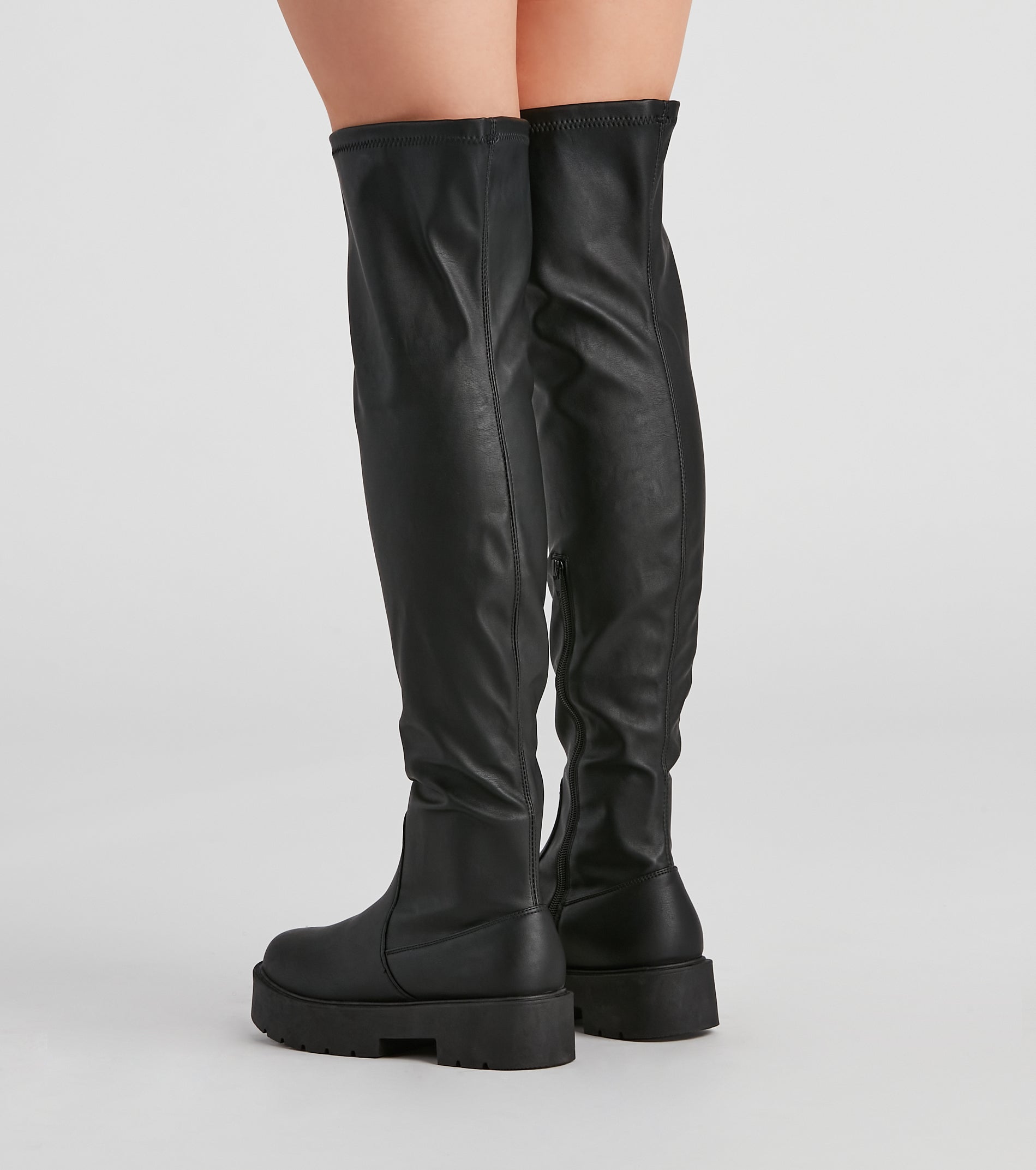 Edgy Sole Lug Knee High Boots Newgew