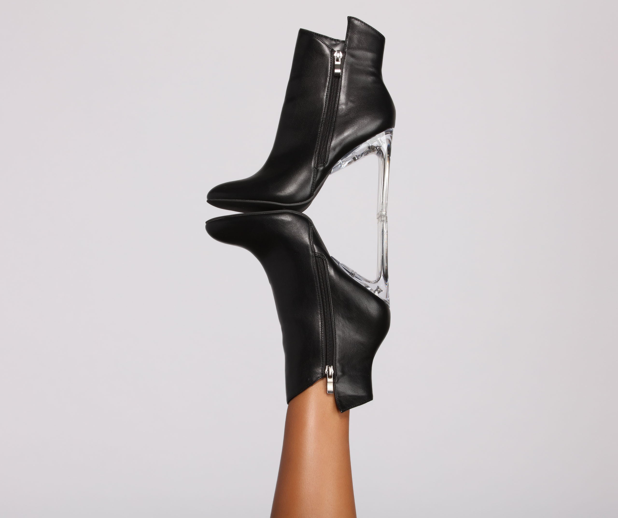 Moving On Faux Leather Lucite Booties Newgew
