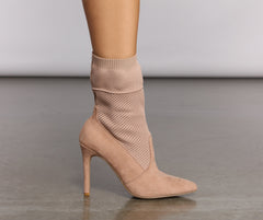 Faux Suede Fishnet Ankle Stiletto Booties Newgew