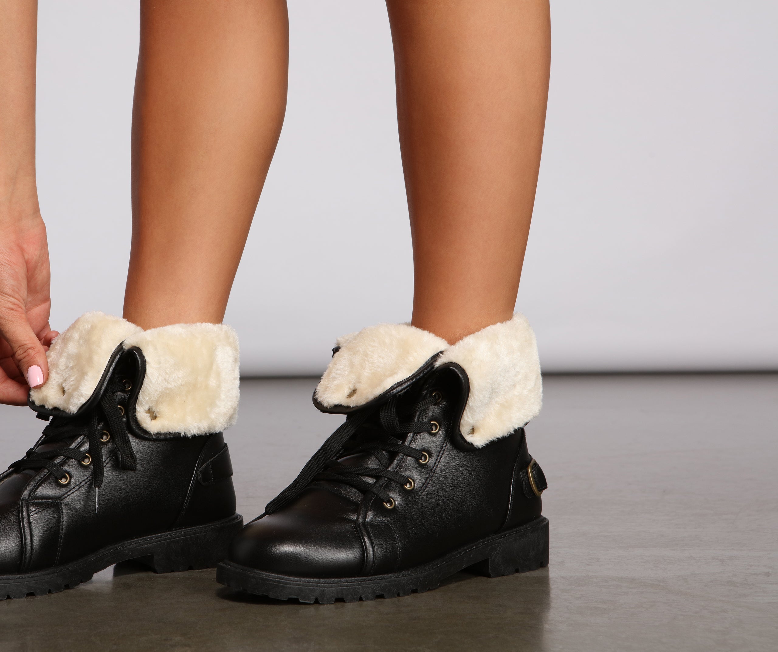 On the Edge Faux Fur Combat Boots Newgew