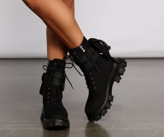 Faux Suede Combat Booties With Pouch Newgew