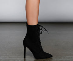 Get To The Point Lace-Up Pointed Toe Booties Newgew