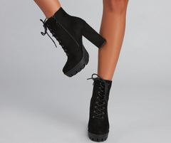 Edgy Heights Lace-Up Lug Booties Newgew