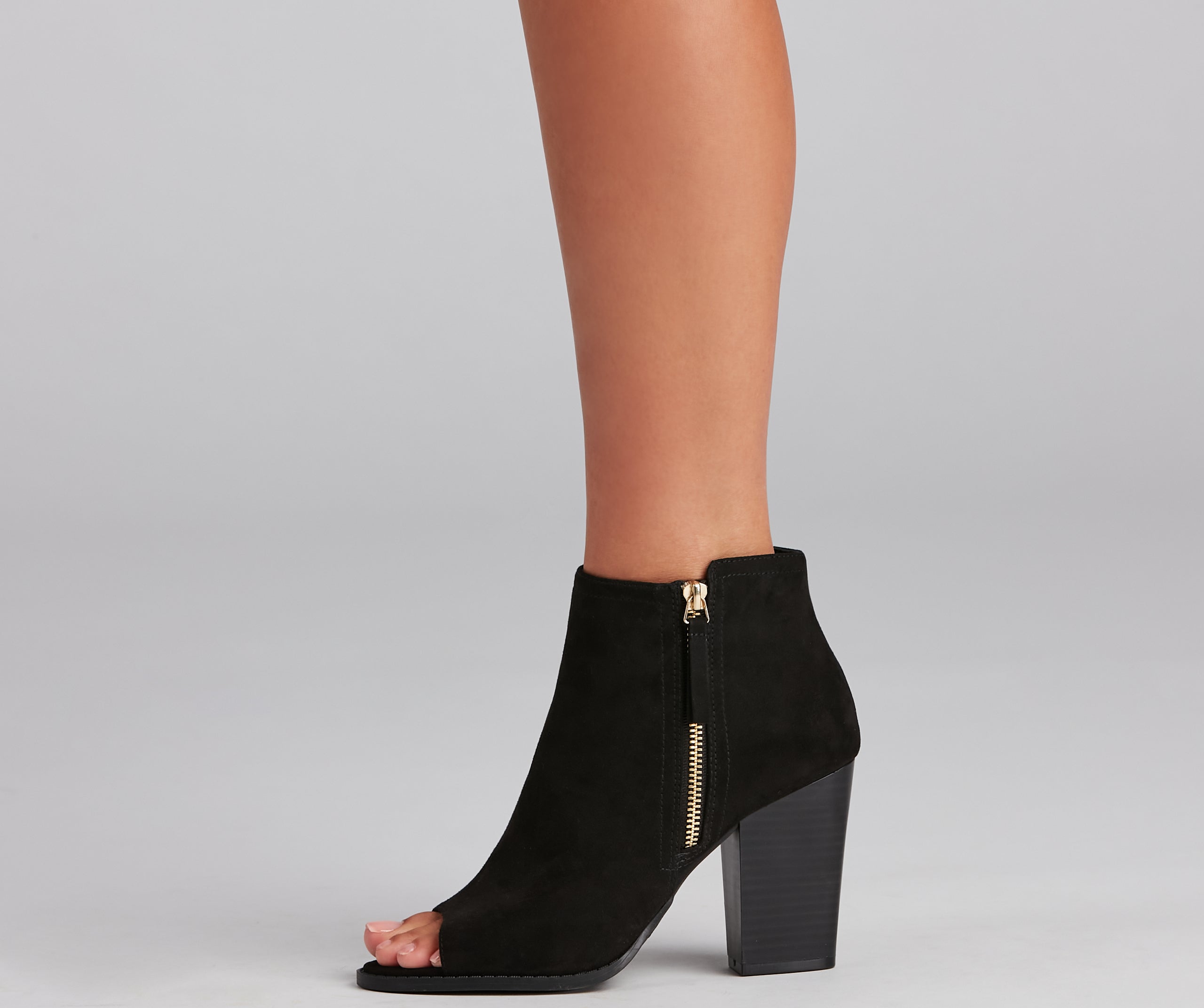 Peep Your Business Stacked Heel Booties Newgew