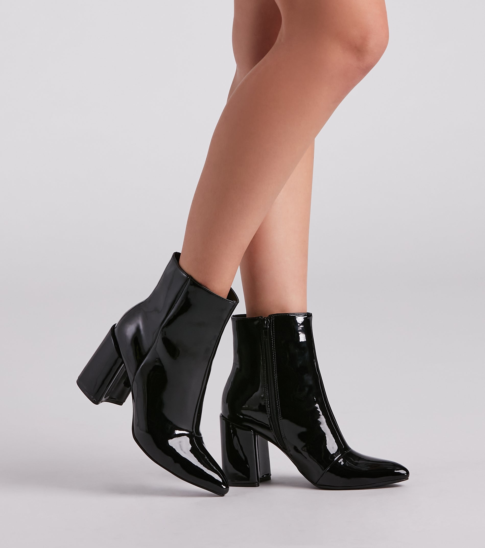 Sleek Strides Patent Faux Leather Booties Newgew