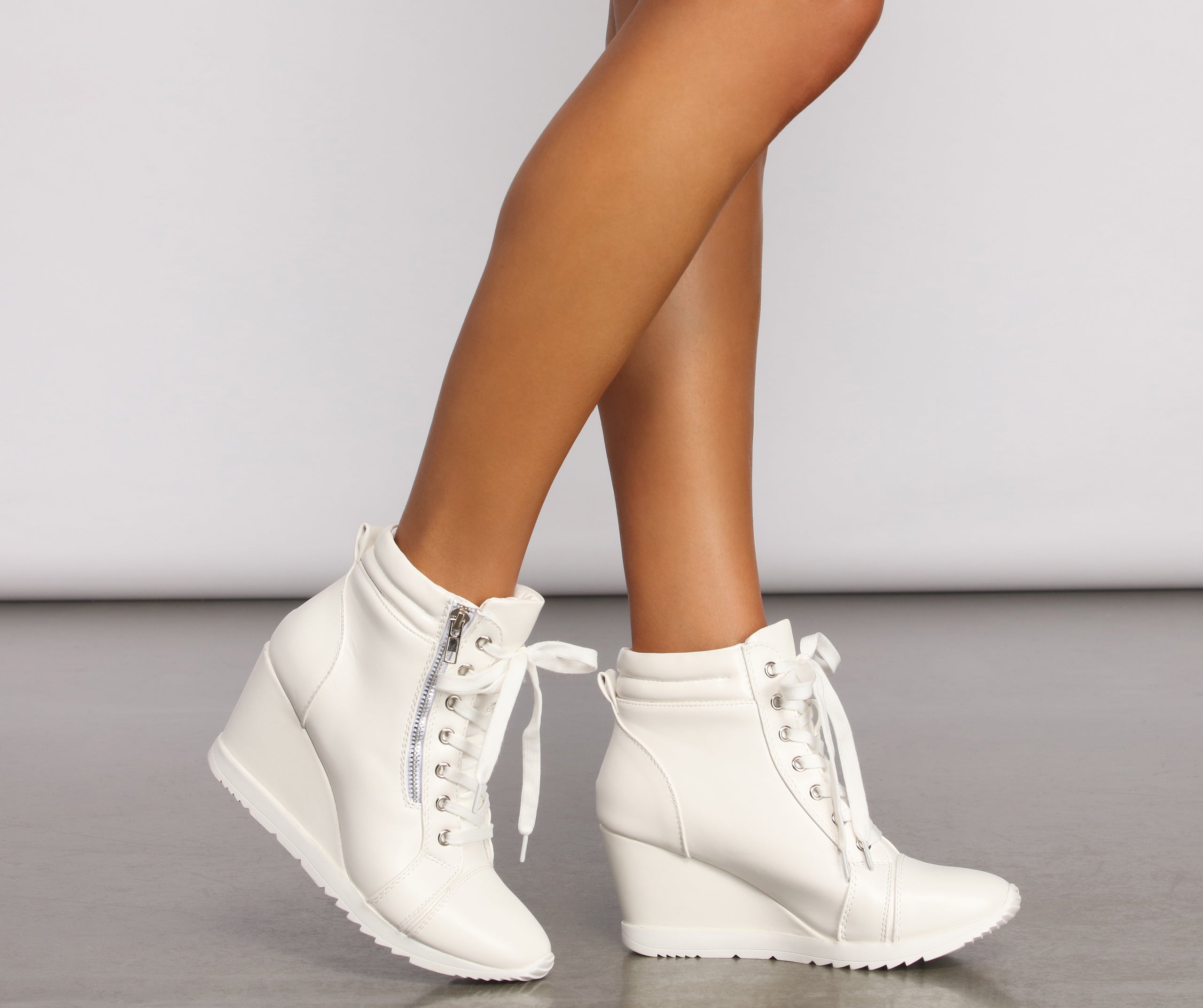 Step It Up Faux Leather Wedge Sneakers Newgew