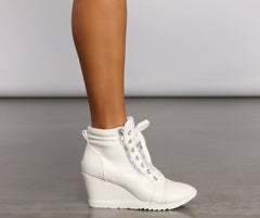 Step It Up Faux Leather Wedge Sneakers Newgew