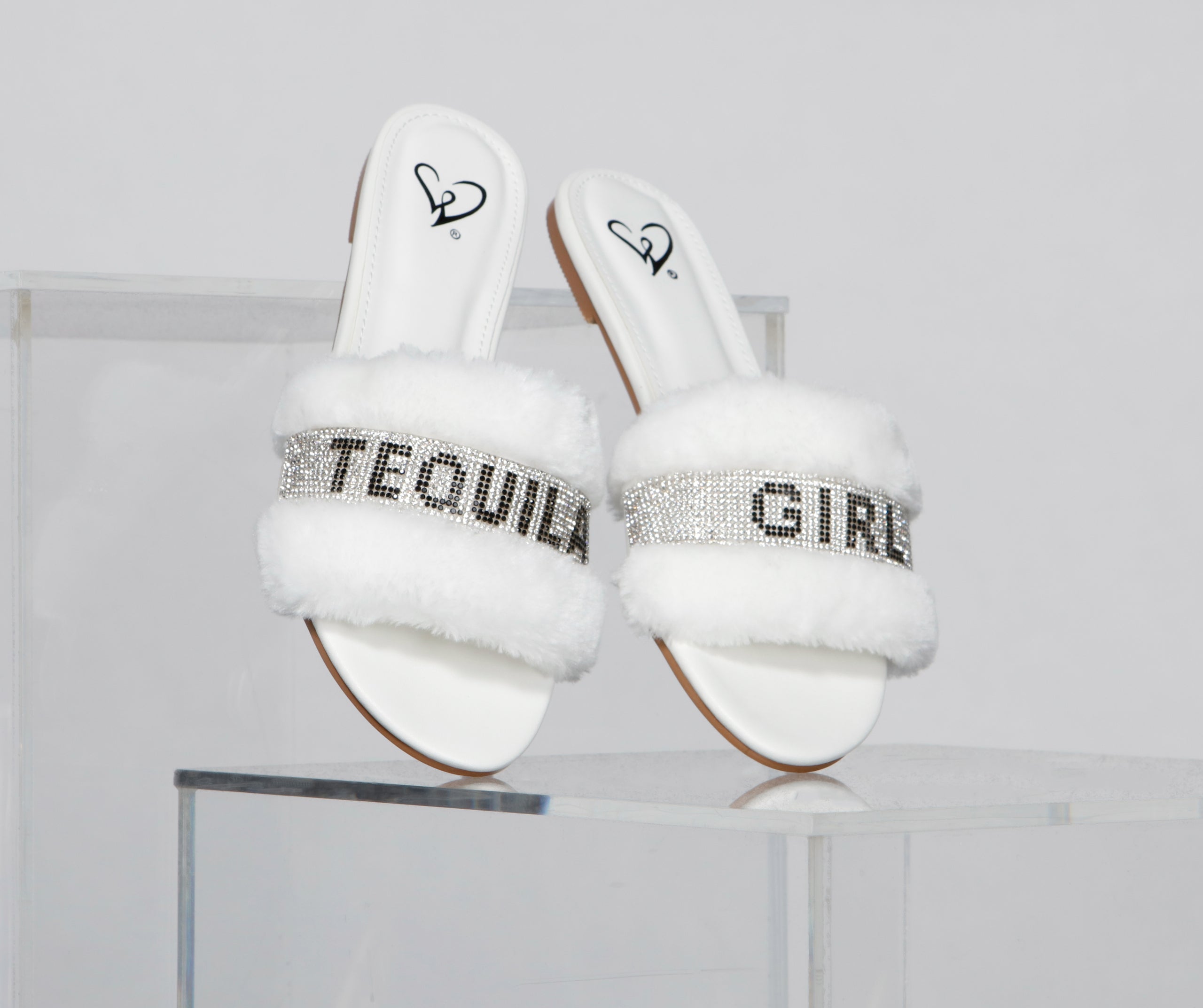 Rhinestone Tequila Girl Fluffy Slide Sandals Newgew