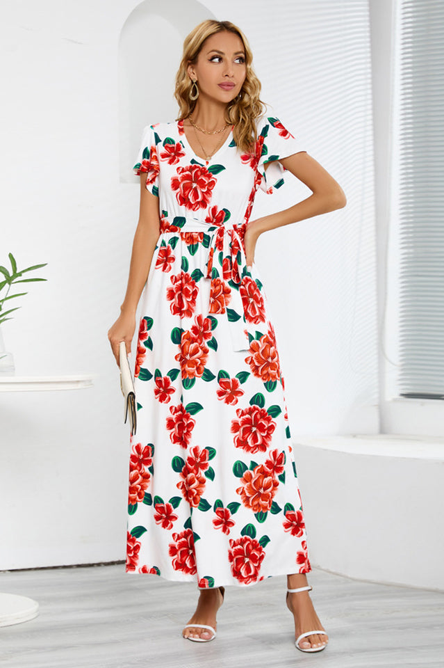 V-Neck Vacation A-line Midi Dress Newgew