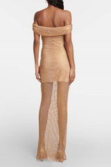 Tan Hotfix Fishnet Maxi Dress Newgew