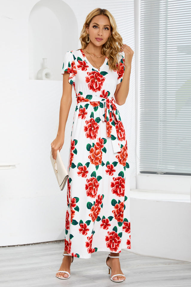 V-Neck Vacation A-line Midi Dress Newgew