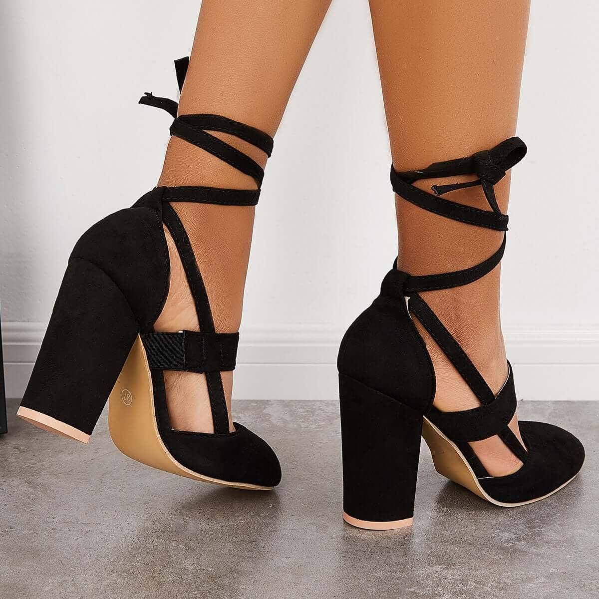 Chunky Block High Heels Lace Up Dress Sandals Ankle Strappy Pumps Pairmore