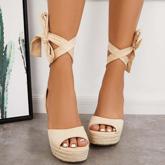 Lace up Espadrille Heel Platform Wedges Ankle Strap Sandals Pairmore