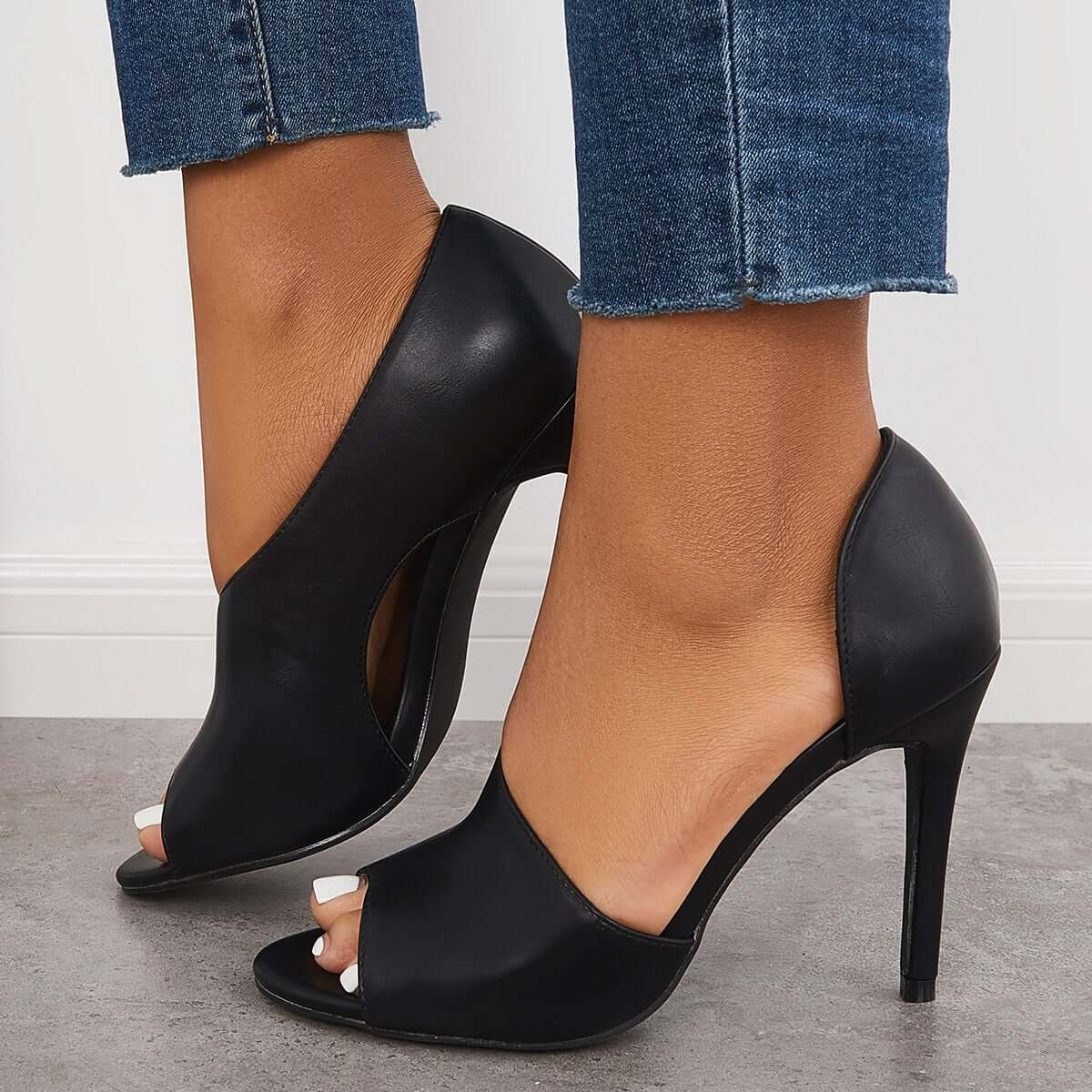 Black Cut Out Stiletto High Heels Peep Toe Dress Pumps Pairmore