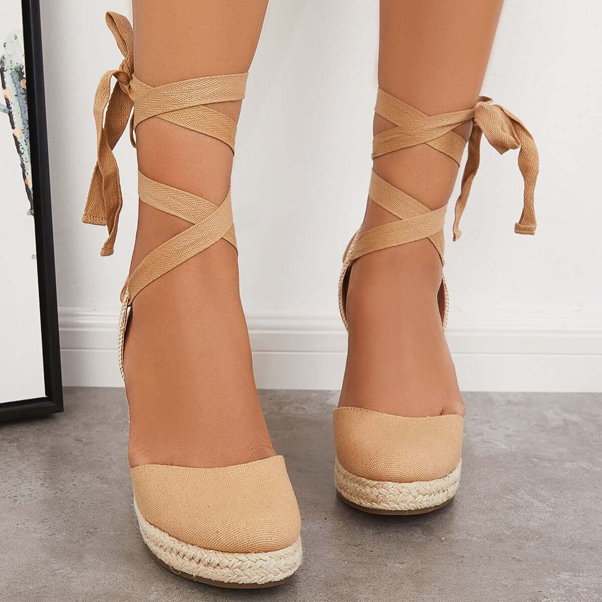 Lace up Espadrille Wedges Platform Heel Singback Sandals Pairmore