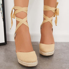 Lace up Espadrille Wedges Platform Heel Singback Sandals Pairmore