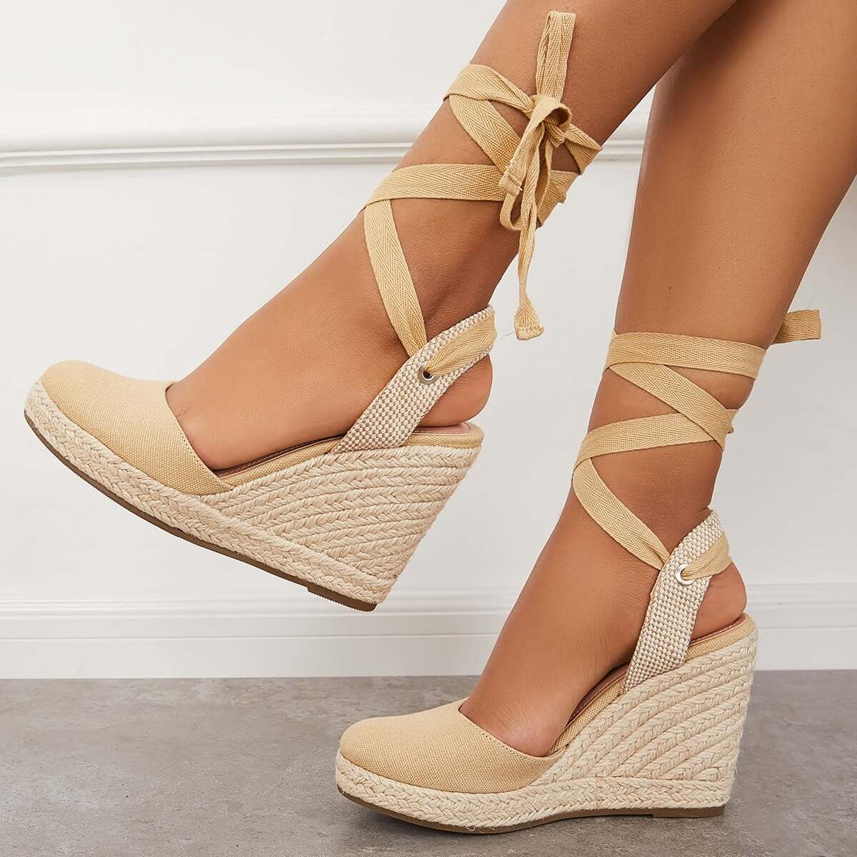 Lace up Espadrille Wedges Platform Heel Singback Sandals Pairmore