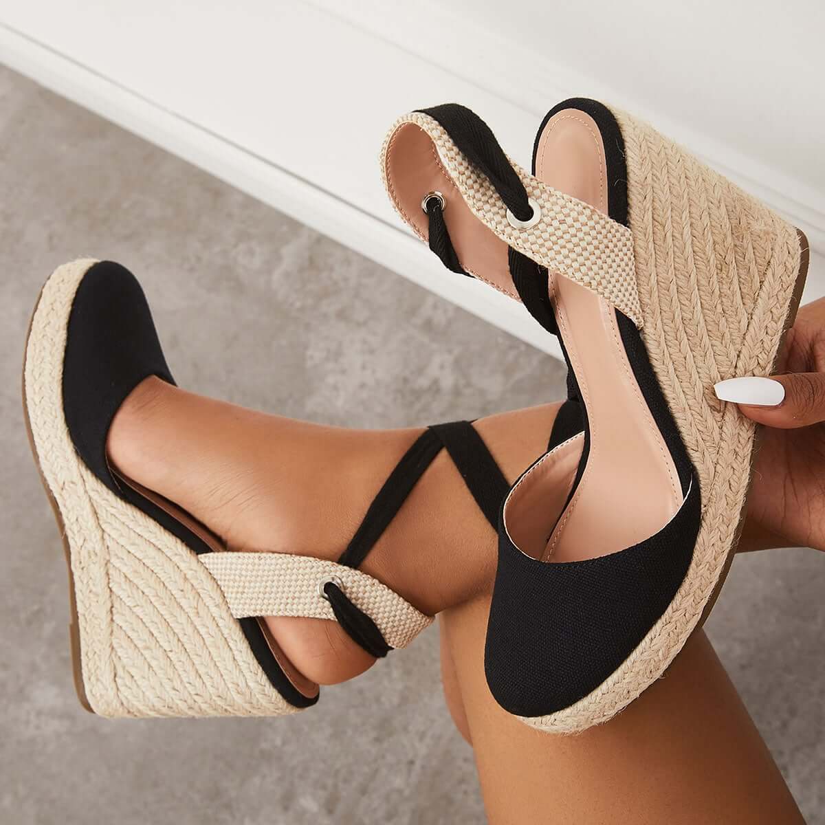 Lace up Espadrille Wedges Platform Heel Singback Sandals Pairmore