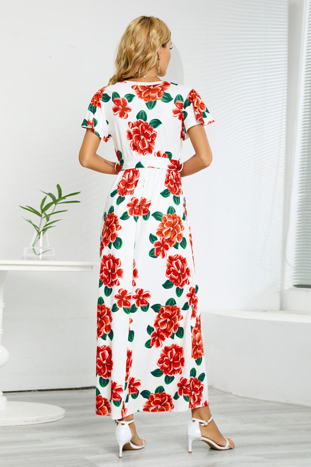 V-Neck Vacation A-line Midi Dress Newgew