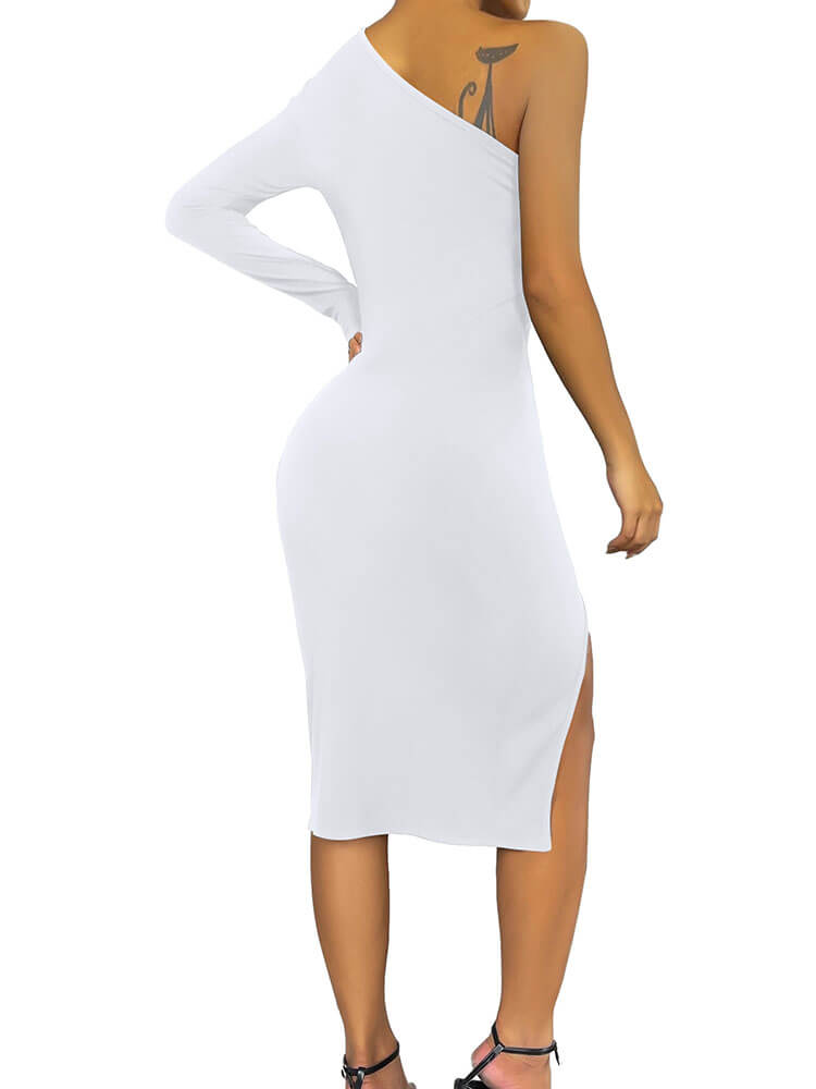 One Shoulder Cutout Slit Midi Dresses Newgew