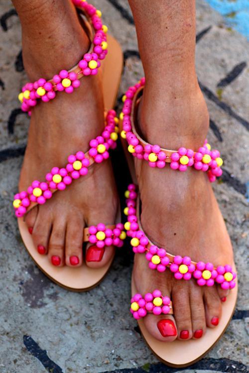 Beads Flower Flat Sandals Newgew